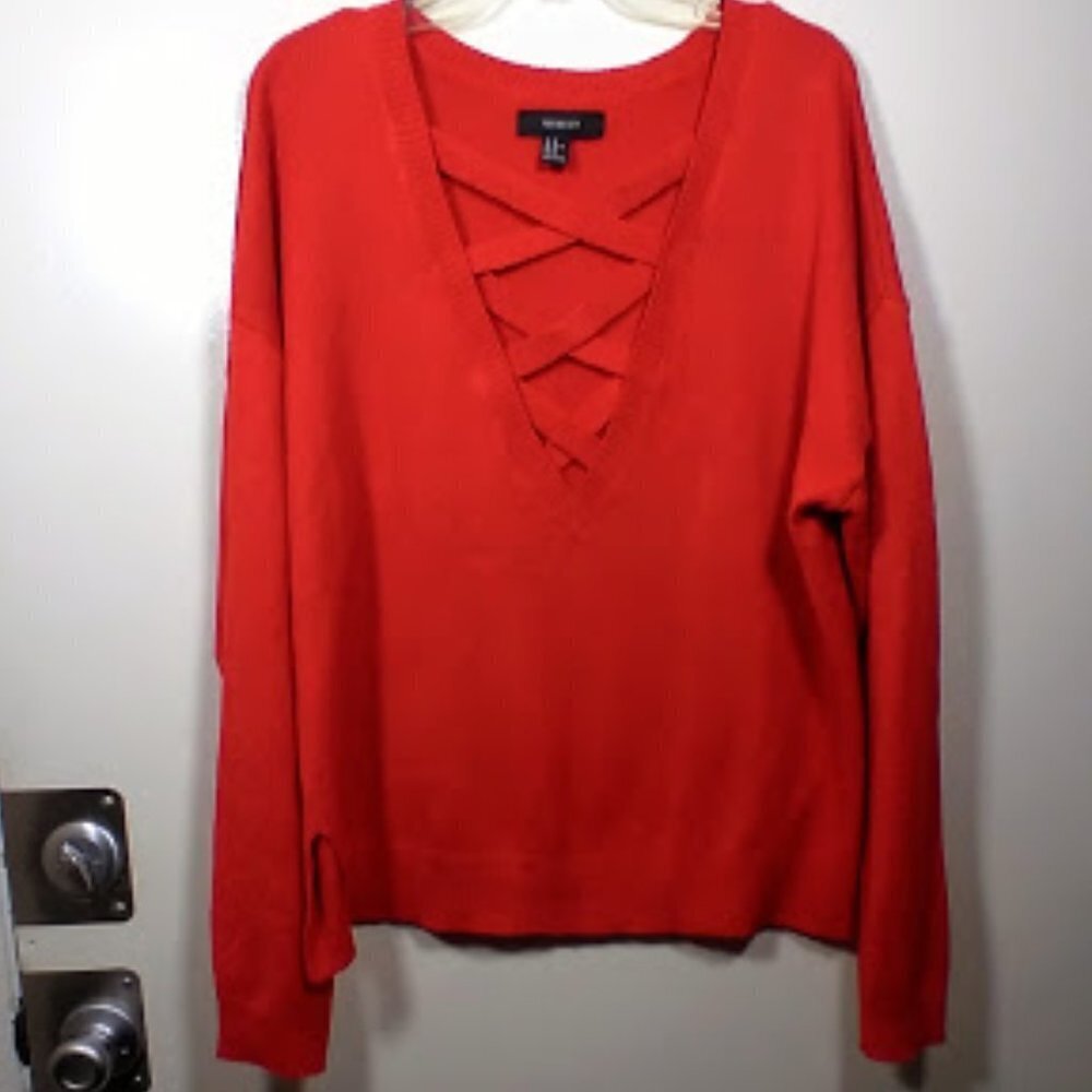 Forever 21+ Red Sweater-Criss Cross Neckline Size: 3X